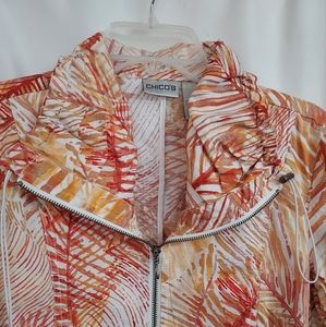Chicos Orange Tropical Palm Full Zip Lightweight Jacket. Size 1 (M-8)